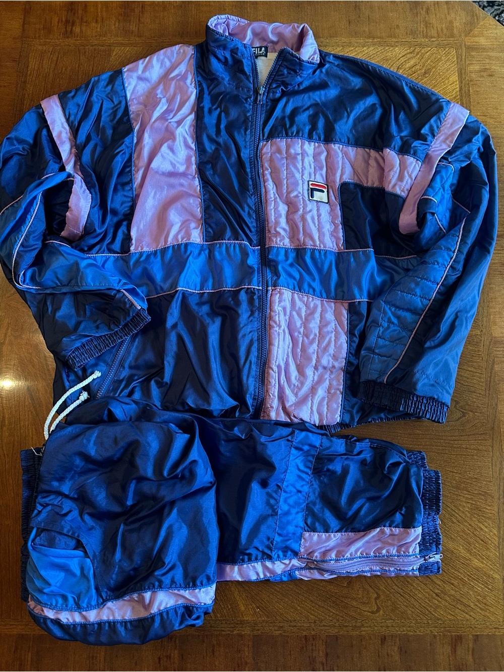 Fila Men's Blue and Light Pink Colorblock Tracksuit Jacket & Pants